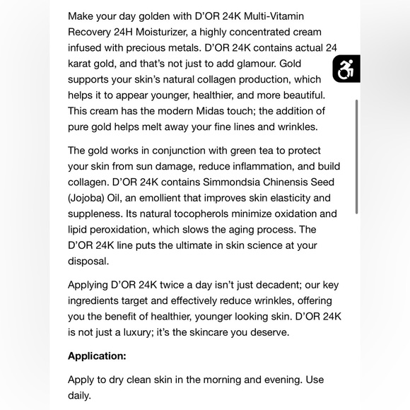 NIB D’OR24K Multi-Vitamin Recovery 24H Moisturizer {1.7 FL OZ} - Picture 6 of 10